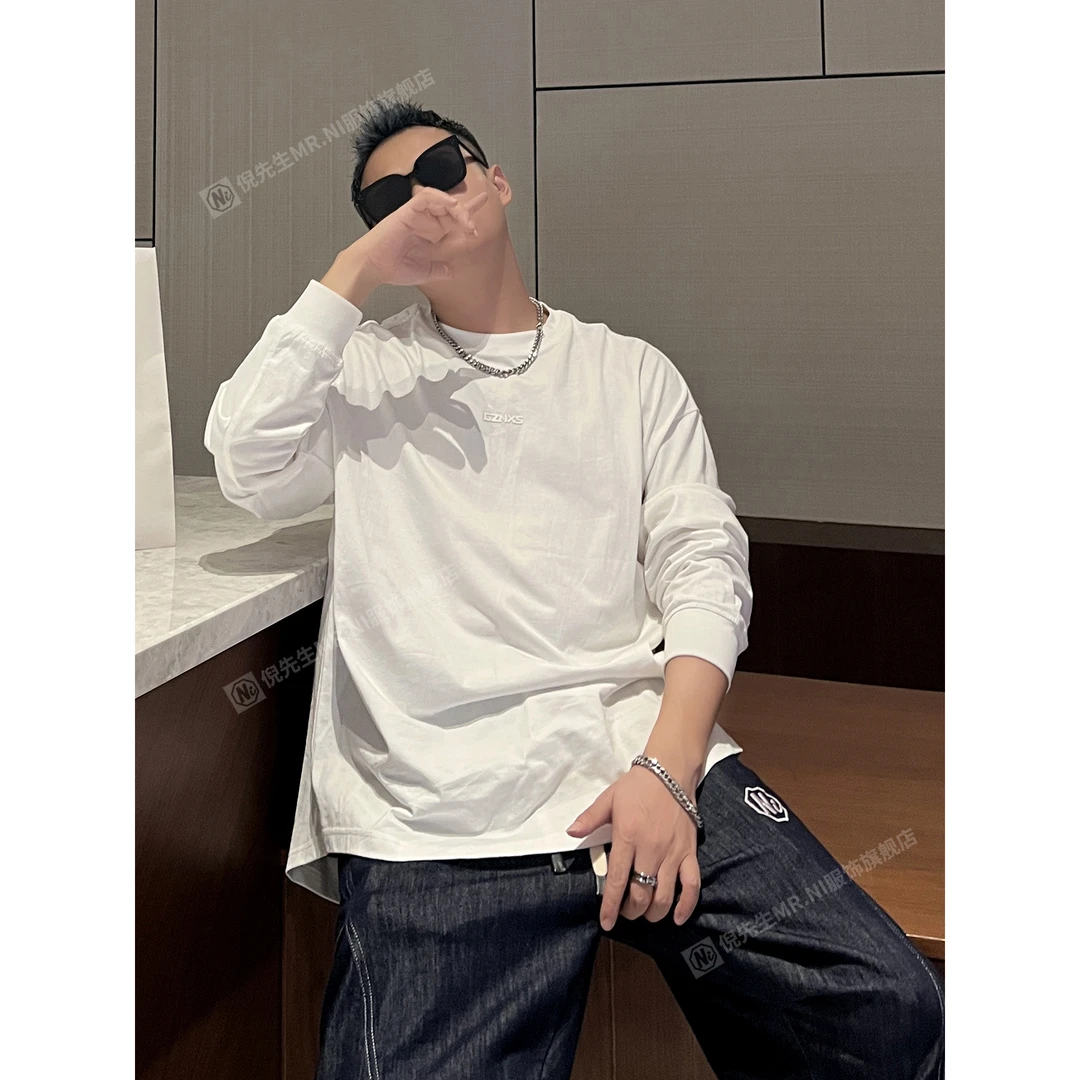 MR.NI/倪先生【多巴胺色盘】纯色设计感百搭男士潮流圆领短袖T恤ins