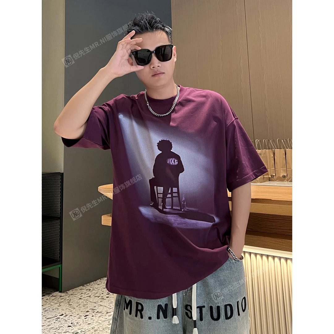 MR.NI/倪先生“光影少年”2024新款潮牌纯棉宽松大码百搭T恤短袖ins