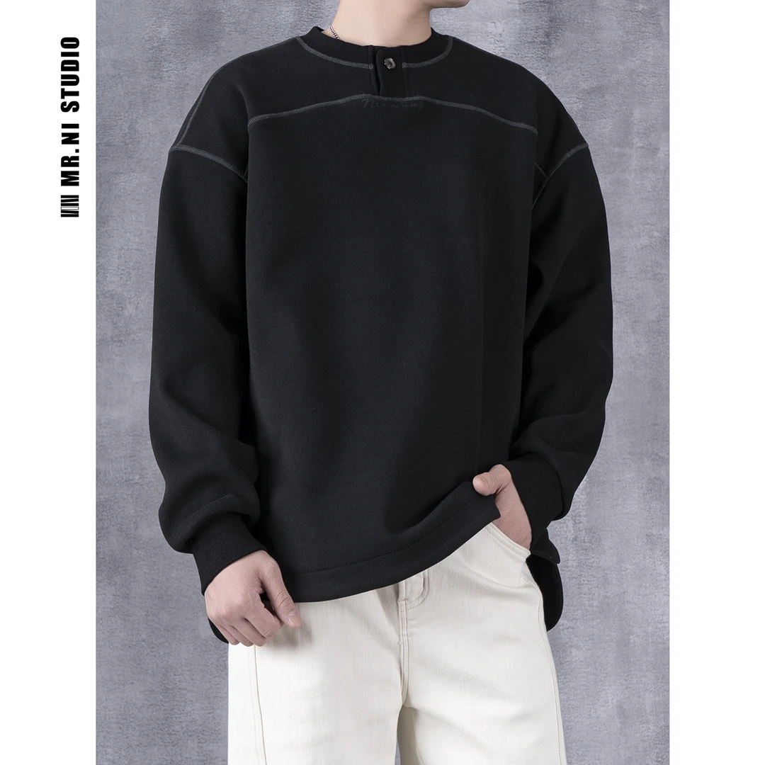 MR.NI/倪先生“冰岛美式”热力感2.0立裁软糯防风绒亨利领长袖卫衣