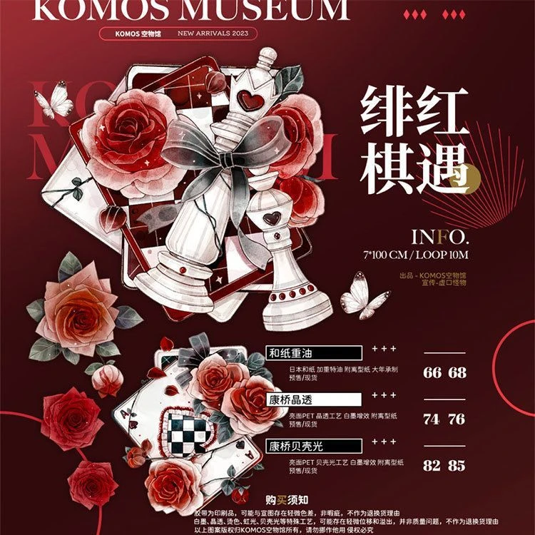满18包邮Komos空物馆绯红棋遇贝壳光分装特材拼贴流麻手帐胶带