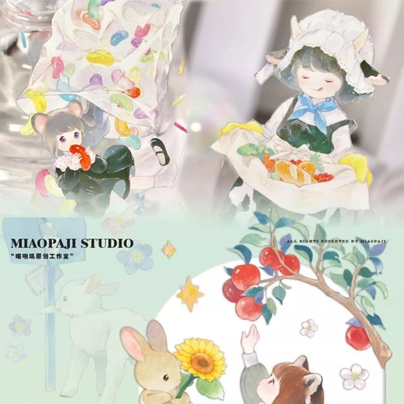 满18包邮喵啪叽巧心动物园-银河光分装特材拼贴流麻手帐胶带