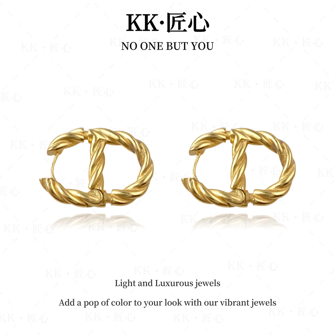 黄铜耳饰 KK·匠心 猪鼻子麻花简约高级感字母法式耳扣耳环-662