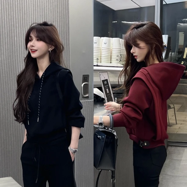 《美式日记》简约时尚设计感正肩显瘦抽绳卫衣（ 衣长52）（#8361）