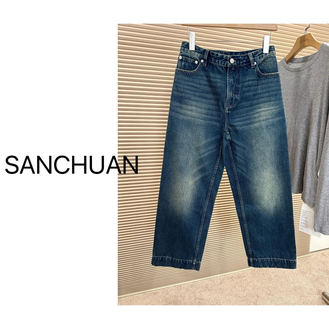 宽松显瘦深蓝九分牛仔裤