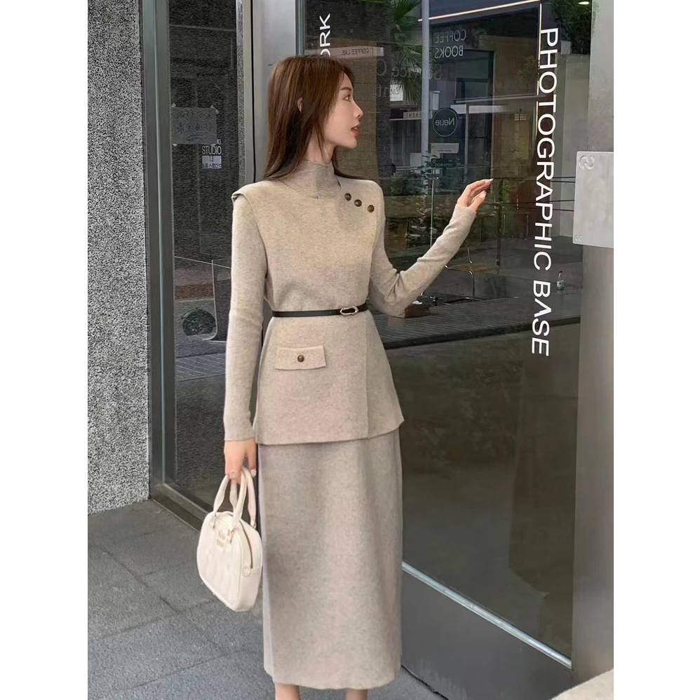 法式重工时尚名媛马甲连衣裙长袖打底两件套显瘦气质时尚高档套装