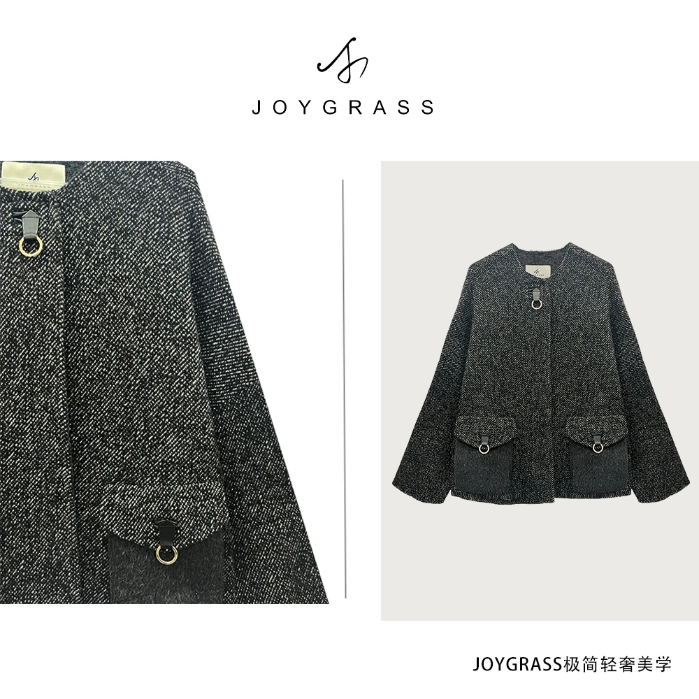 【邱莹莹专享】JOYGRASS（乔伊） 秋冬百搭气质休闲毛呢大衣D-00659