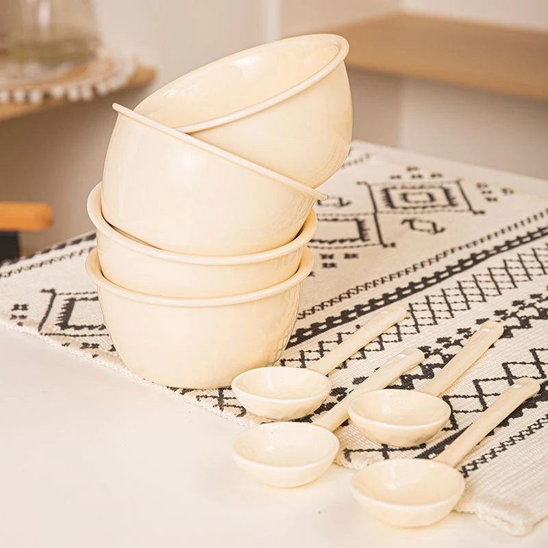 2024新款奶油碗勺家用吃饭碗米饭碗碗勺套装高颜值吃饭陶瓷碗餐具