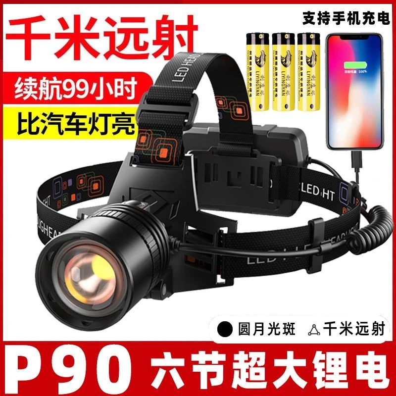 P70头灯LED充电头戴式变焦头灯钓鱼超长续航户外强光探照灯白光