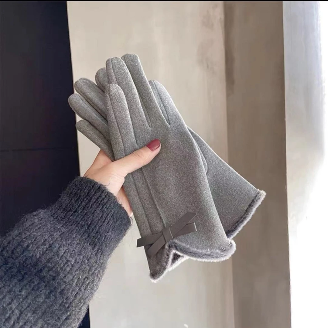 D.R手套法式风女韩版加绒加厚秋冬季骑开车防寒保暖触屏弹力分指