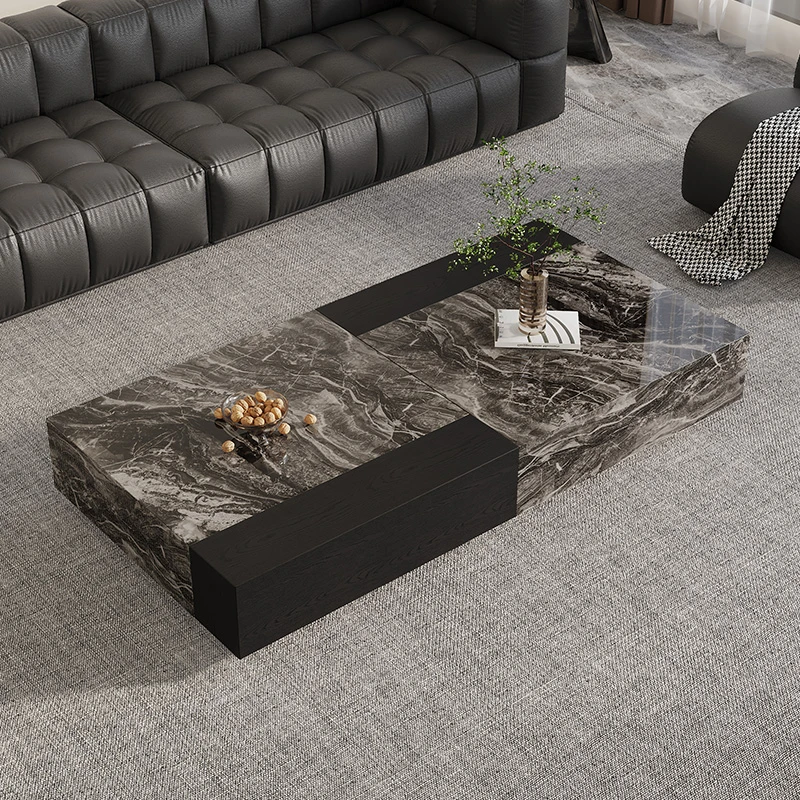 意式极简客厅奢石岩板茶几简约个性长方形家用新款高端储物茶几