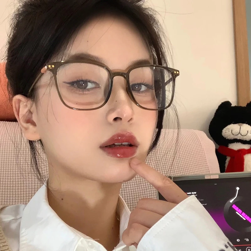 韩系冷茶色大框眼镜女近视可配有度数素颜神器显脸小防蓝光眼睛框