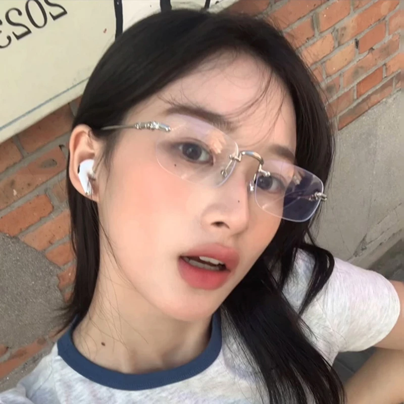 复古无框方形防蓝光镜女气质高级感近视镜圆脸显瘦小红书素颜镜