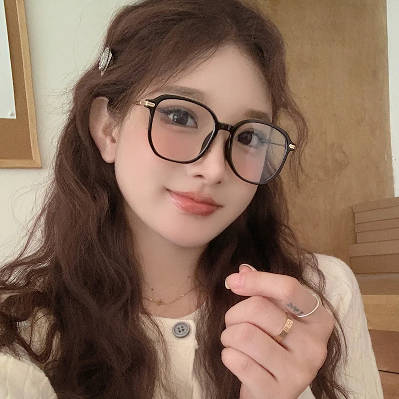 超大框素颜眼镜女胖大圆脸显瘦金属框架配近视度数防蓝光学生日系
