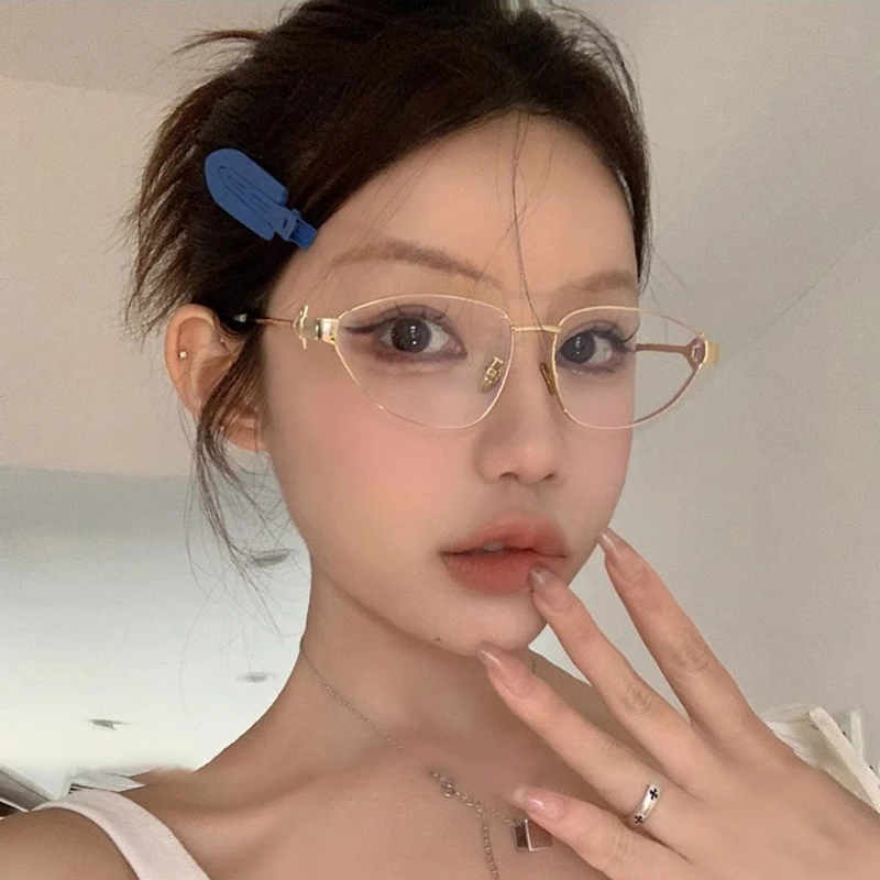 复古三角猫眼金属眼镜框美式辣妹素颜平光镜女可配近视度数眼镜架