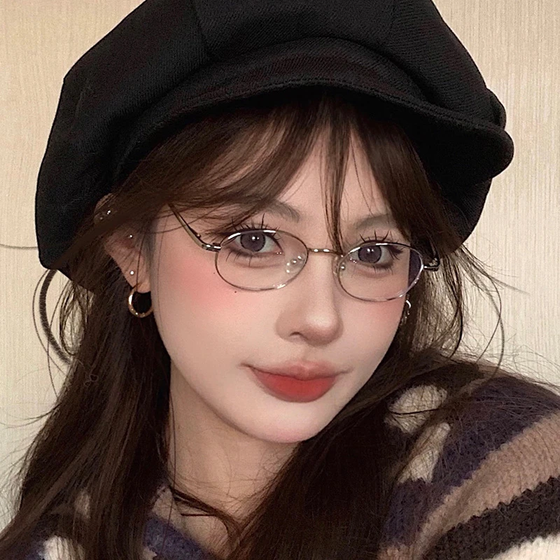 韩系学生椭圆框眼镜女款潮近视可配度数超轻小框金丝防蓝光镜ins