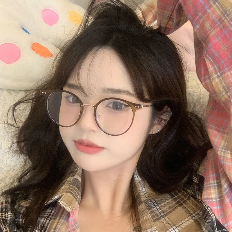 韩国超轻素颜神器平光镜女ins圆框近视眼睛配度数眼镜框大脸显瘦