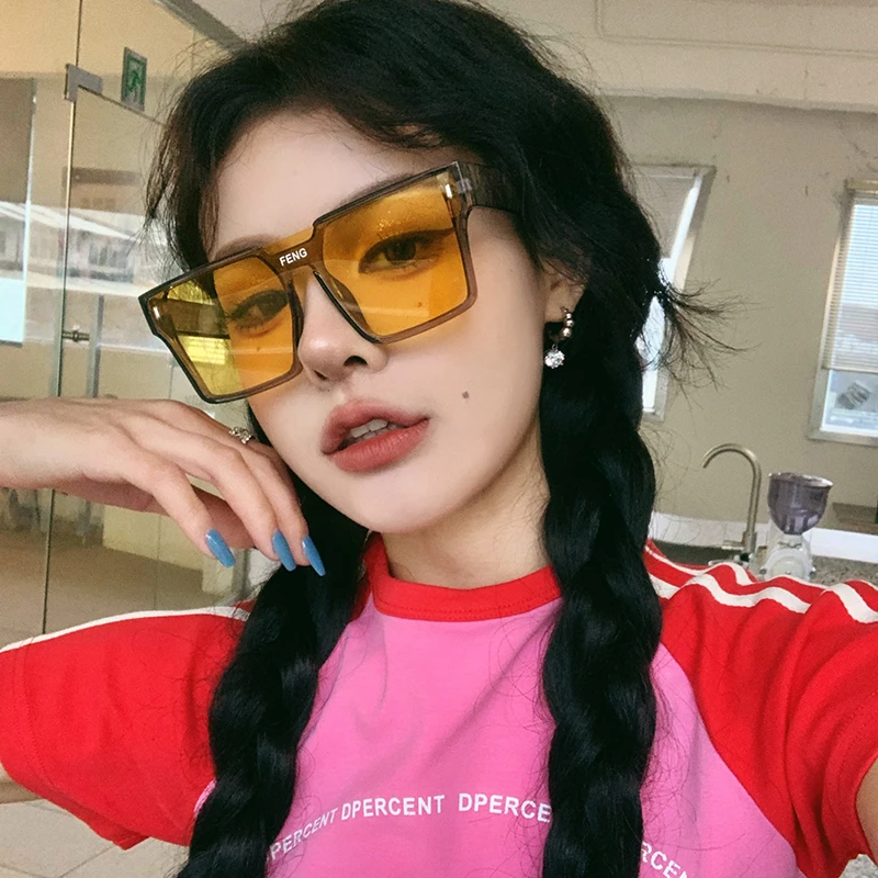 欧美超大框复古透明黄墨镜女大脸显瘦防晒眼镜时尚高级感太阳镜潮
