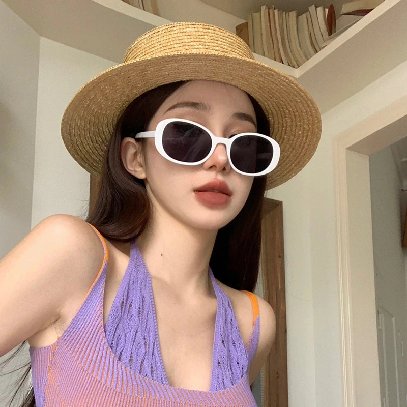 gm复古墨镜女辣妹白色框港味椭圆网红太阳眼镜街拍圆脸显瘦ins风