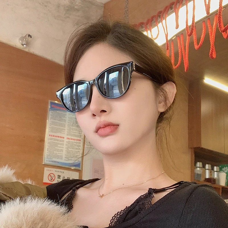 韩版椭圆形复古猫眼遮阳墨镜女款潮时尚圆脸显瘦高级感街拍太阳镜