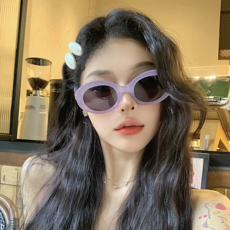2023新款紫色椭圆形大圆脸显瘦墨镜高级感凹造型美式太阳眼镜女款