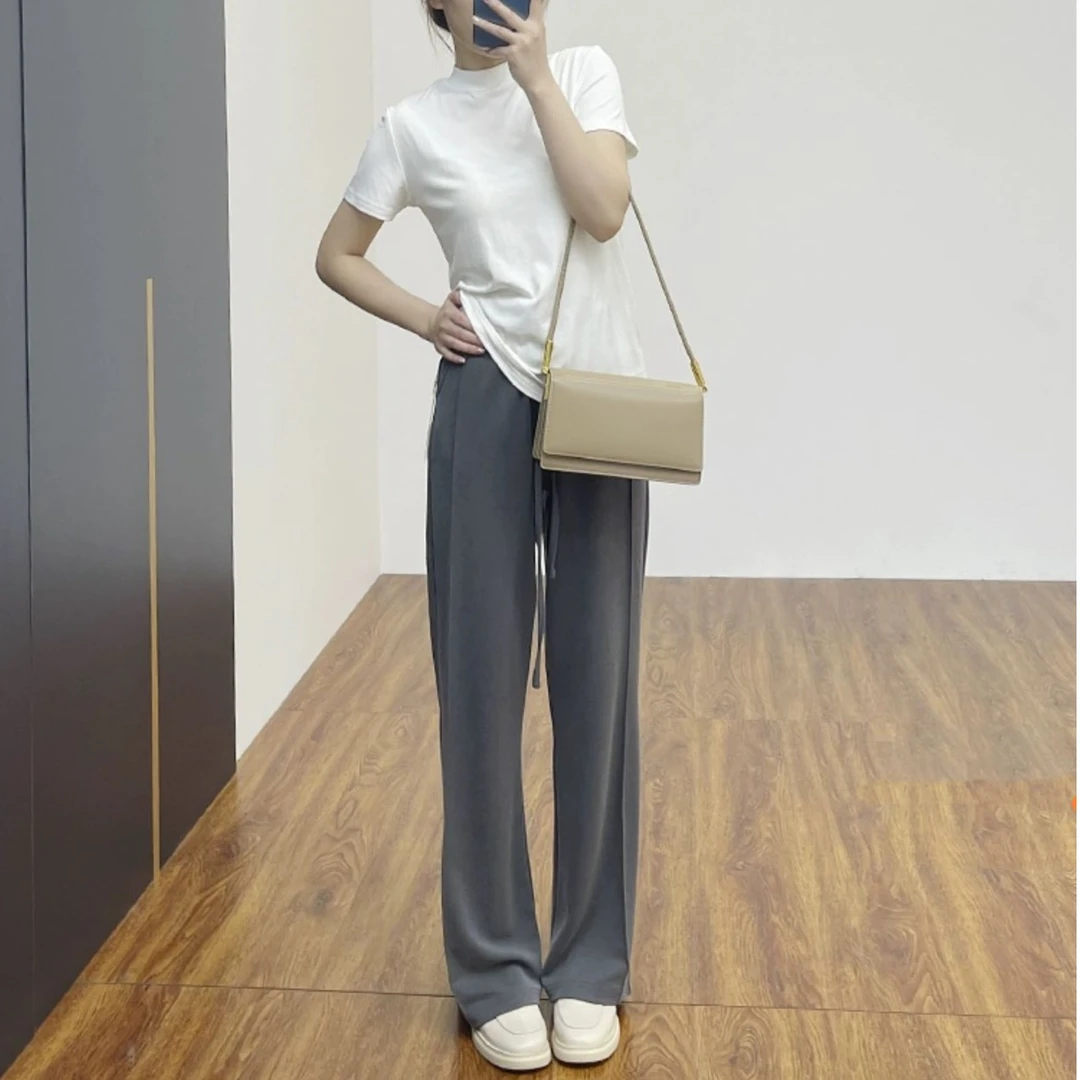 品牌折扣！定制铜氨丝面料 休闲垂坠凉感显瘦慵懒直筒女裤6005