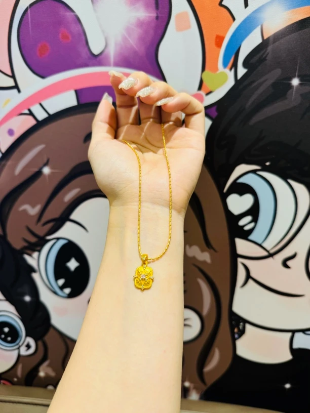 铜合金锆石吊坠 新中式国潮风古法鎏金精致拉丝镶嵌鸢尾花