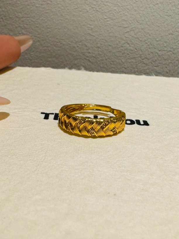 铜合金戒指 戒指菱格纹戒指手工时尚复古编织金色中古简约百搭