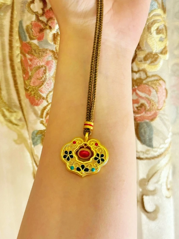 铜合金吊坠 花丝凤华如意兰花锁包吊坠diy配件项链毛衣链女