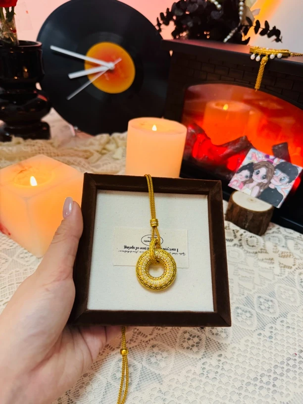 铜合金项链 铺儿家同款拉丝古钱纹平安扣项链18.9g