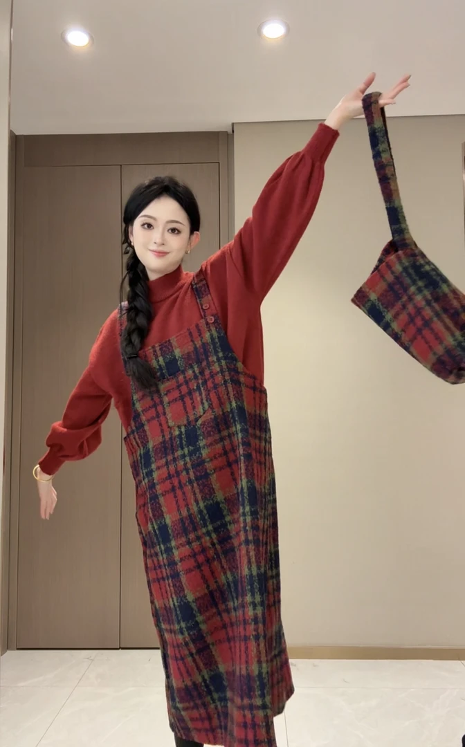 孕期不费力搭配~孕妇背带裙圣诞元旦新年红显白百搭显瘦网红孕期