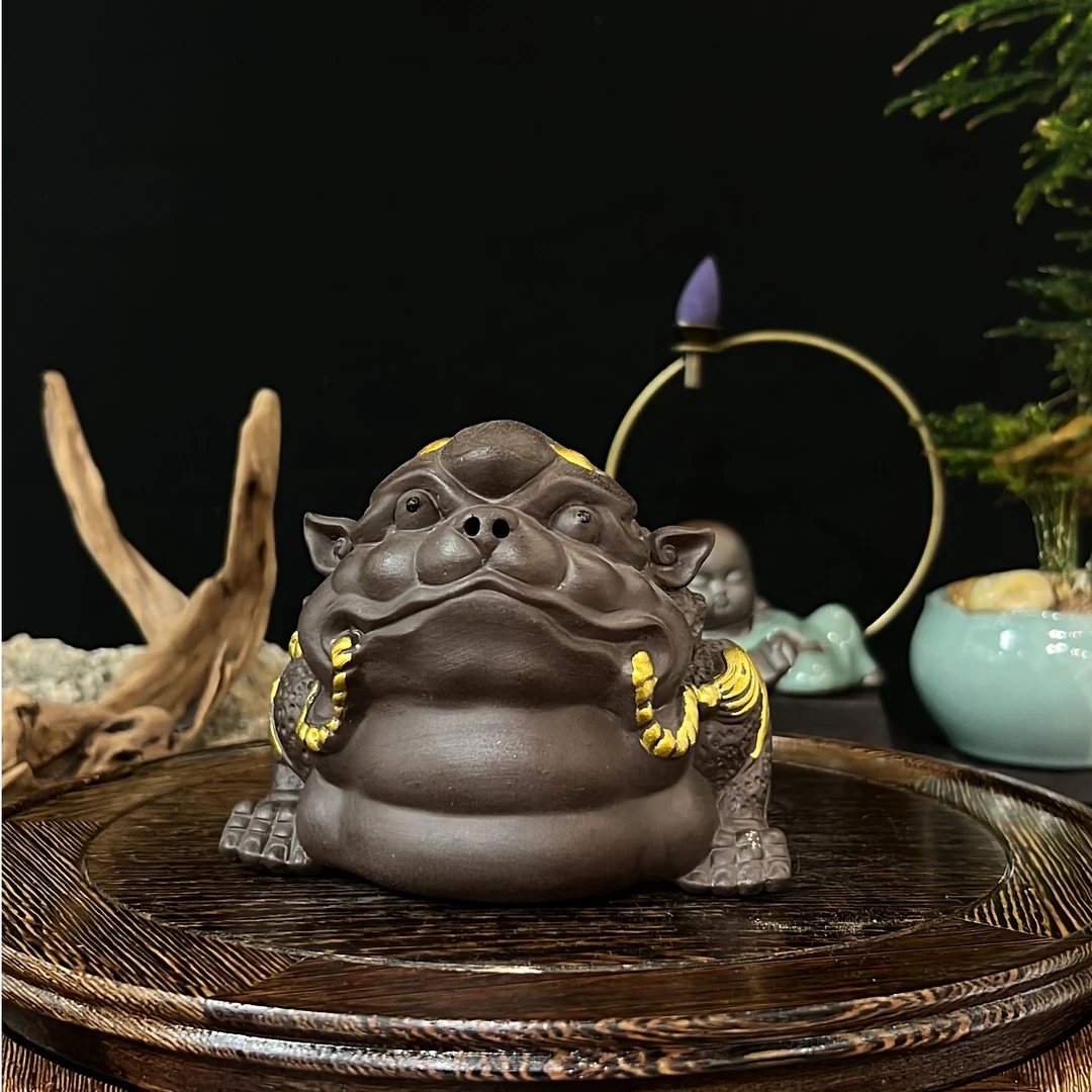 紫砂描金金蟾书桌茶台茶宠摆件