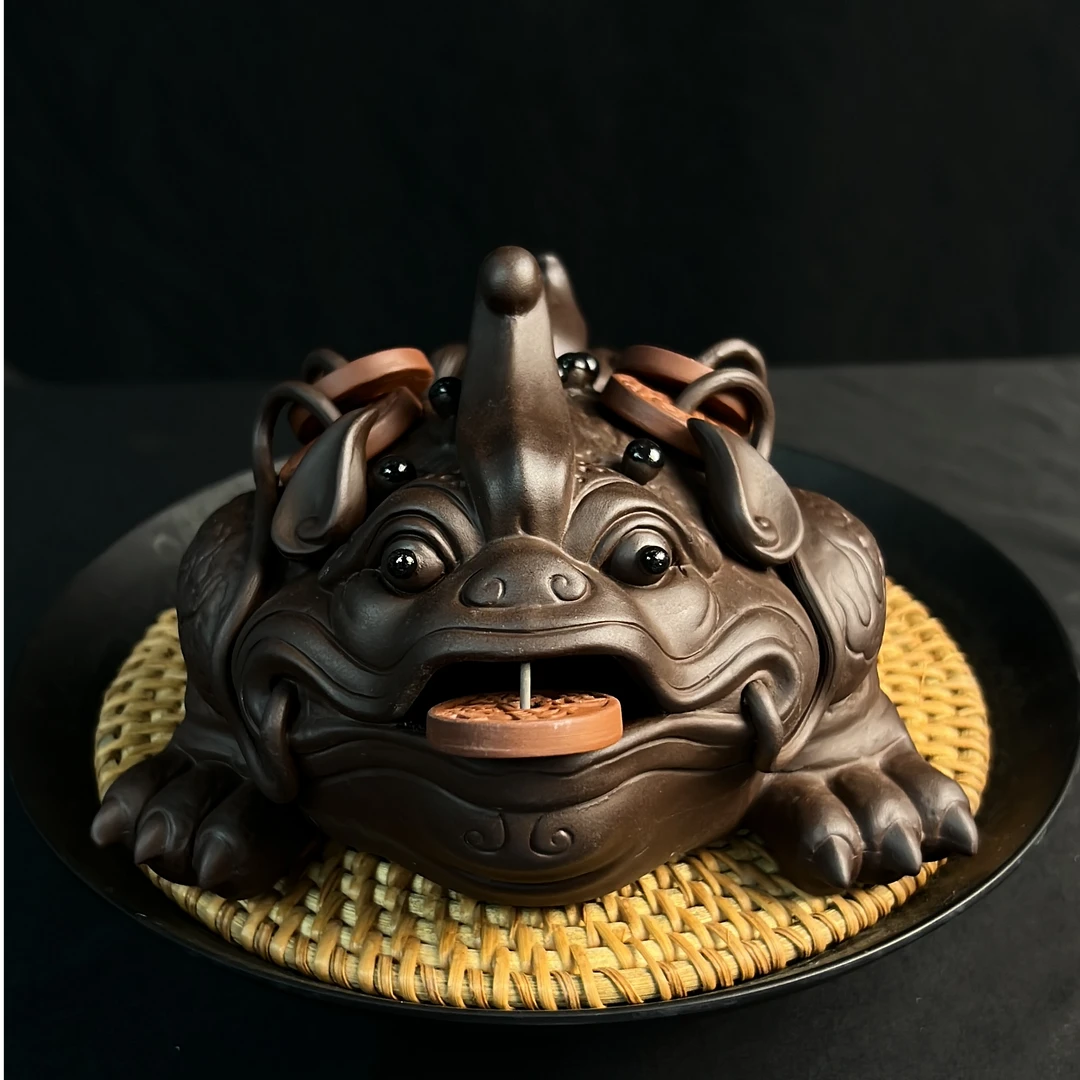 紫砂八方纳财金蟾玄关书桌茶台柜子茶宠摆件