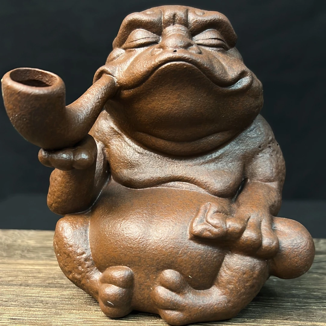 紫砂烟斗金蟾玄关书桌茶台柜子茶宠摆件