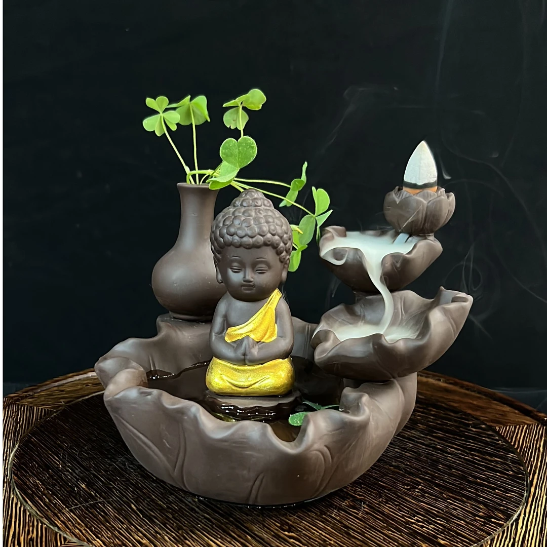 紫砂莲禅倒流香茶台玄关博古架摆件