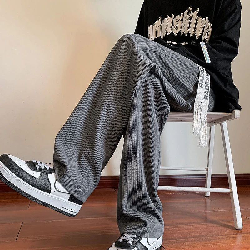 冰丝直筒裤男宽松夏季薄款潮流阔腿裤百搭裤子男生美式高街长裤