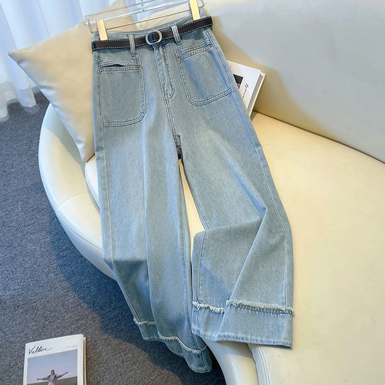 秋季爆款奶奶裤牛仔裤女高腰百搭韩版小个子显瘦九分阔腿裤子2218