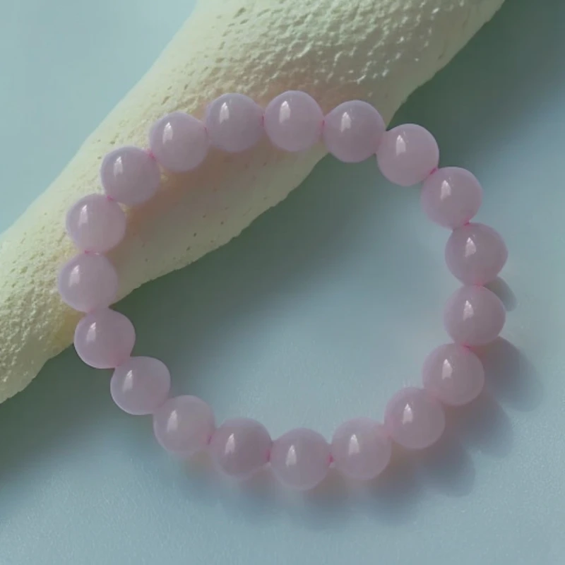 和田玉精美浓藕粉时尚百搭卡10圆珠素圈天然粉单圈素款玉手串