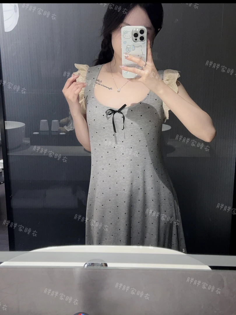 【海盐蜜桃】带胸垫睡衣女春夏新品蕾丝纯欲舒适显瘦连衣裙女士气