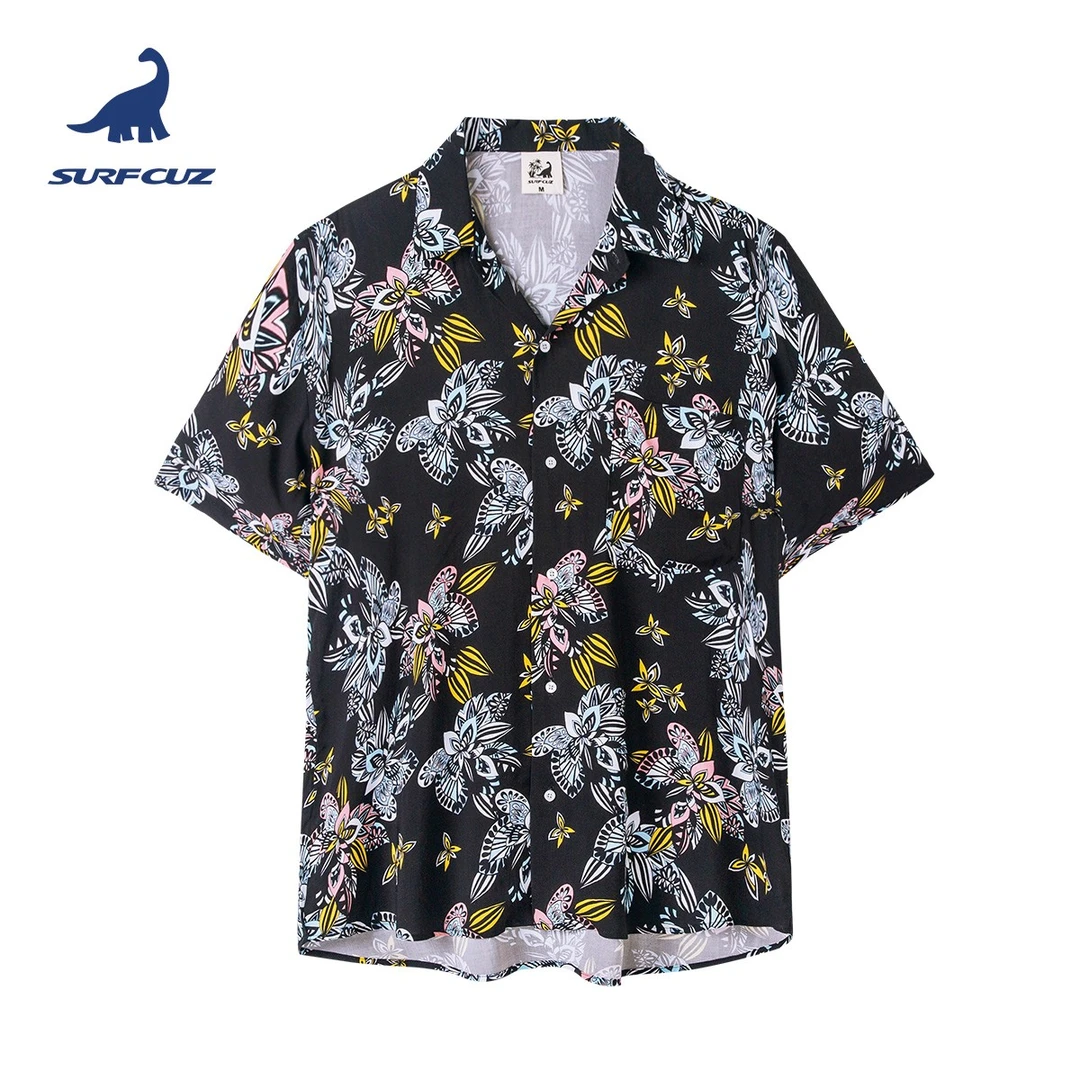 SURFCUZ男士夏季印花休闲夏威夷衬衫舒适透气男衬衣短袖宽松男款
