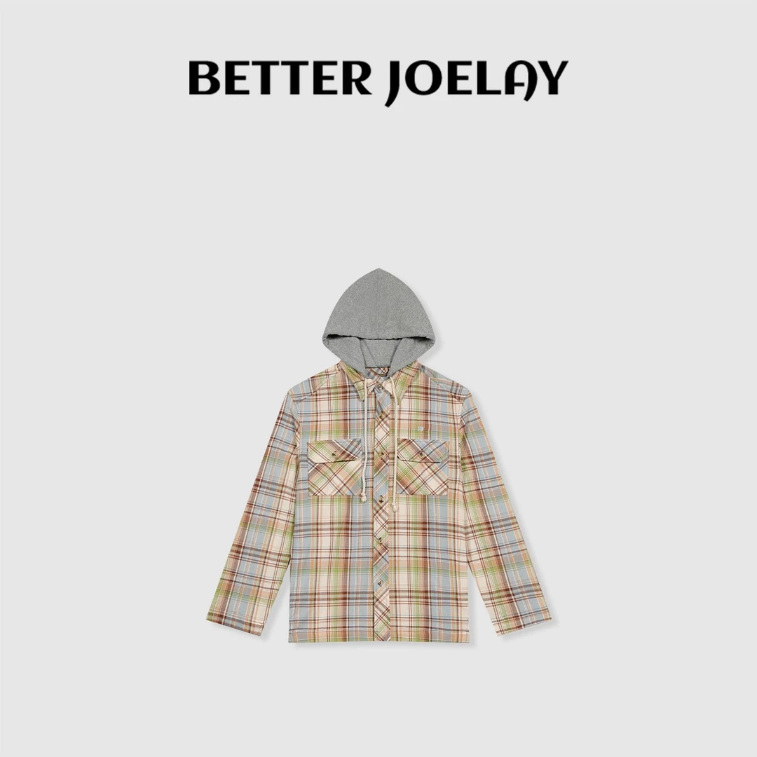 BETTER JOELAY -【贩卖自由】时尚连帽格子衬衫宽松潮流休闲Z7130