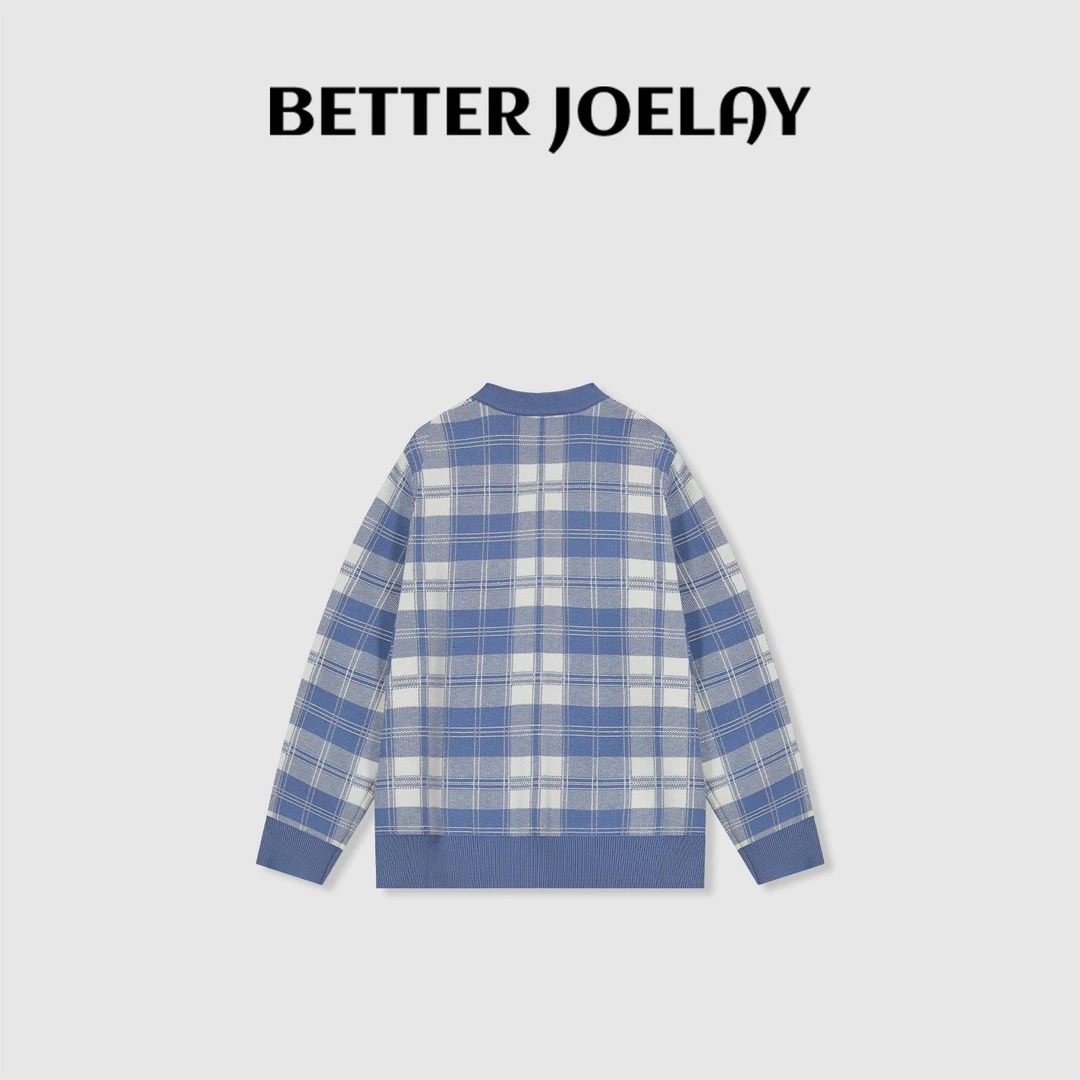 BETTER JOELAY-【恬静蓝格子】百搭潮流简约风针织开衫休闲LL5535