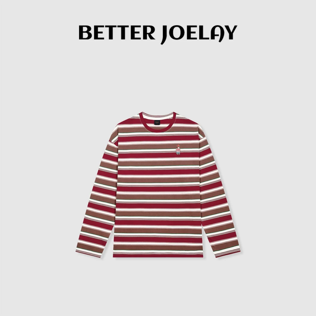 BETTERJOELAY-【小熊很i】时尚休闲百搭简约条纹长袖T潮流KH1061