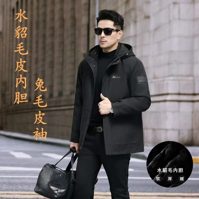 男派克服水貂毛皮内胆可拆卸休闲商务款加厚冬季保暖貂皮大衣外套