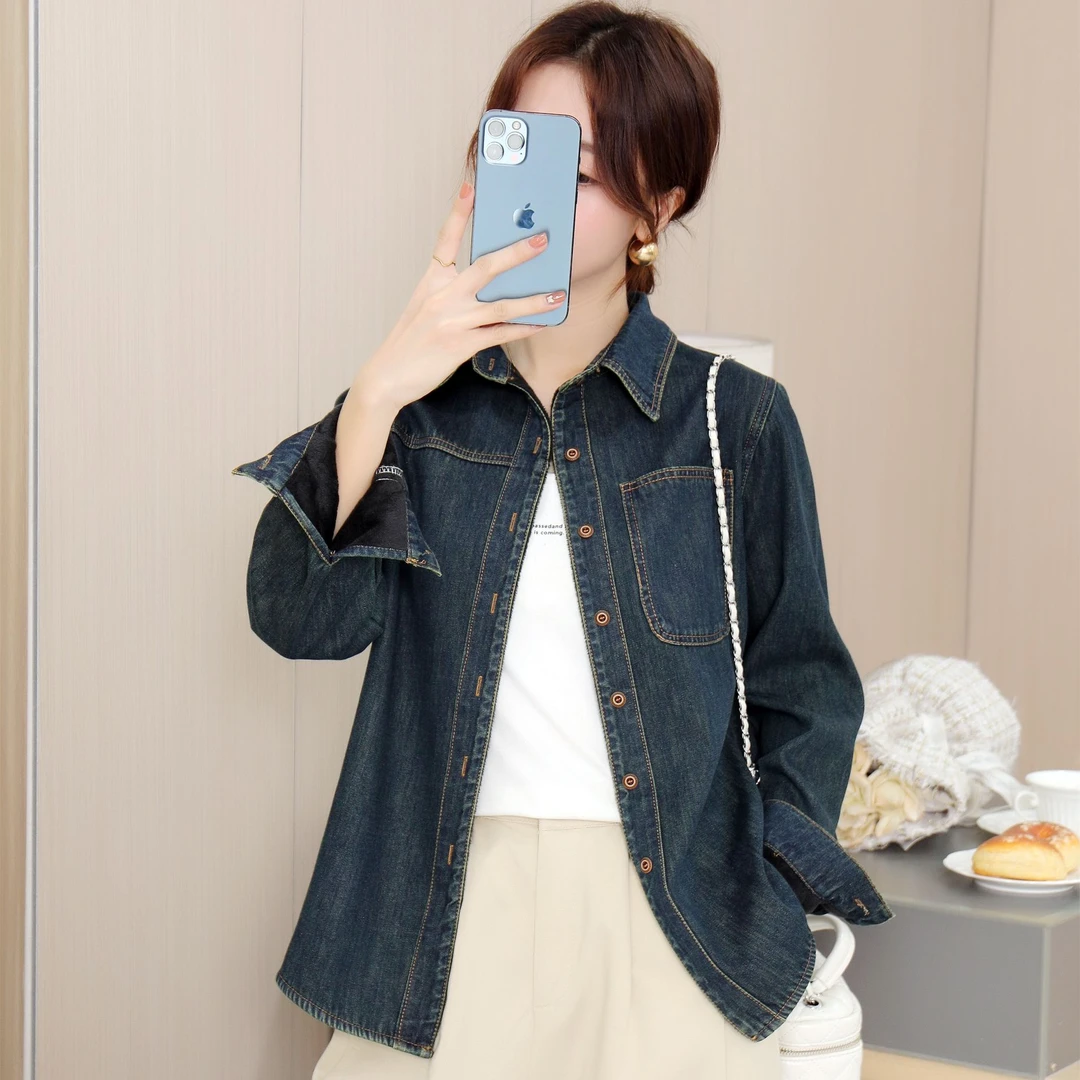 琪宝瑞秋季牛仔衬衣女秋季叠穿内搭新款韩版宽松百搭外套上衣