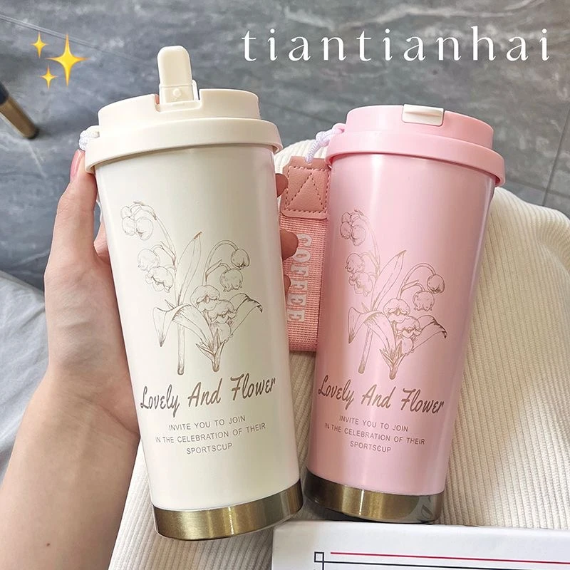 保温杯水杯2024新款女生咖啡杯保冷不锈钢简约风随行学生吸管杯子