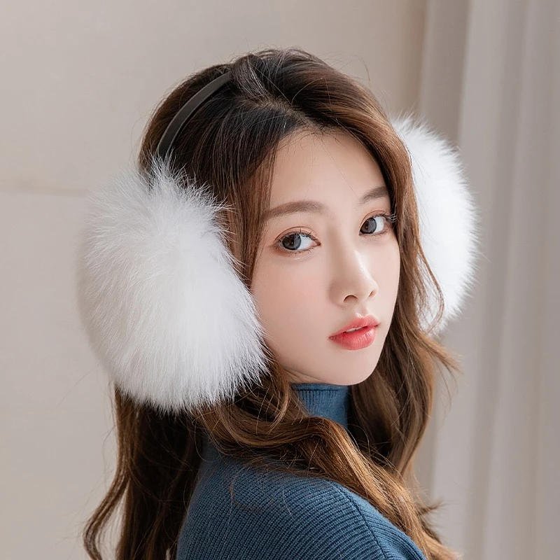 双面真毛狐狸毛耳罩女冬季保暖可爱毛绒皮草护耳套防冻骑行耳捂