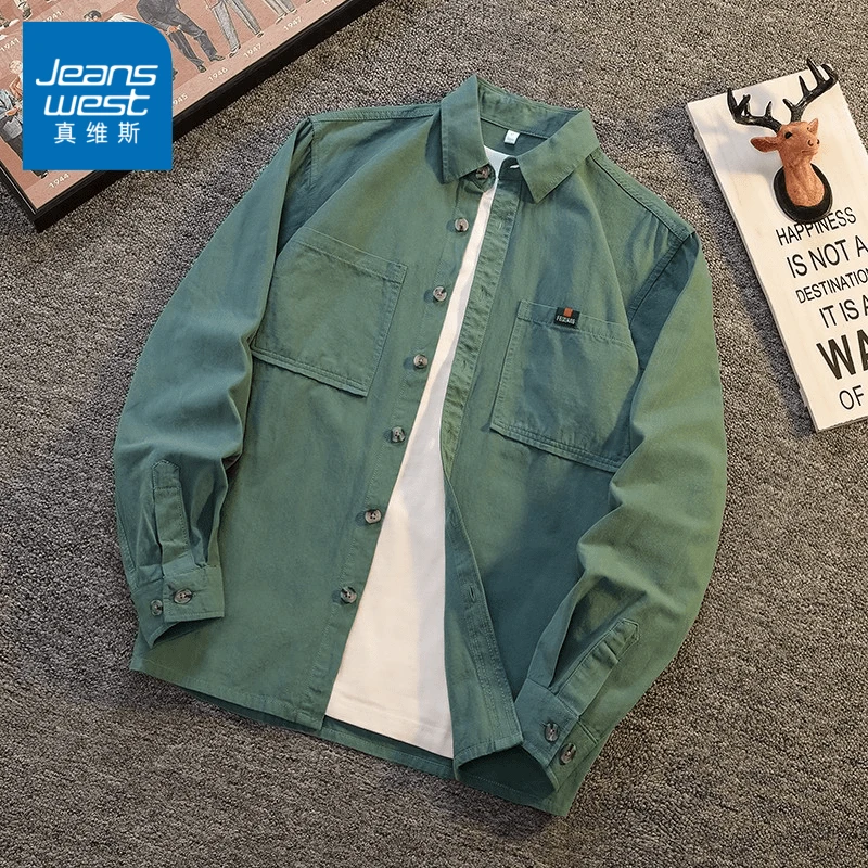 真维斯男士潮牌工装衬衫春秋季2024新款宽松休闲百搭长袖衬衣外套