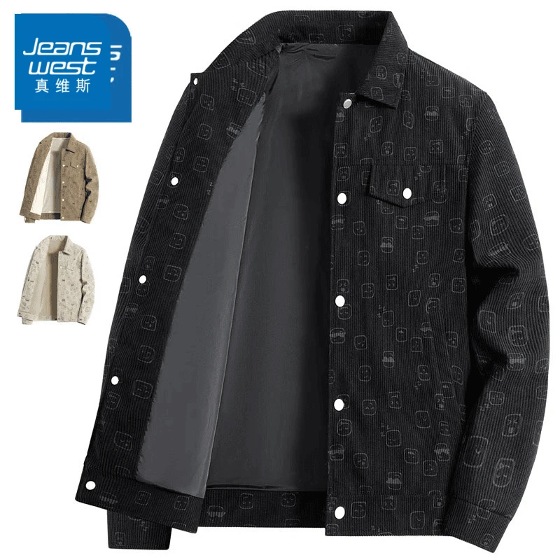 真维斯灯芯绒外套男士春秋翻领工装夹克2024新款潮牌宽松休闲上衣