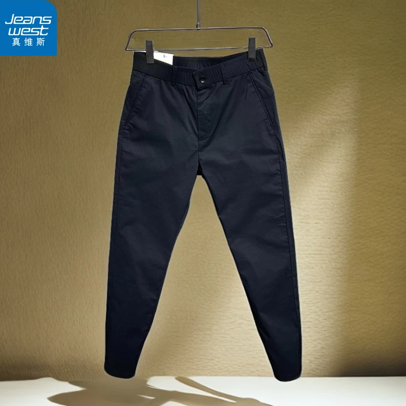 Jeanswest/真维斯松紧腰商务小脚直筒裤休闲裤春夏弹力长裤简约