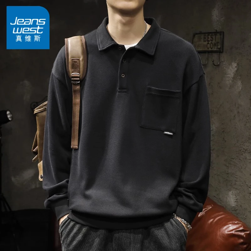 Jeanswest/真维斯美式重磅卫衣春秋新款潮牌休闲翻领宽松男士外套